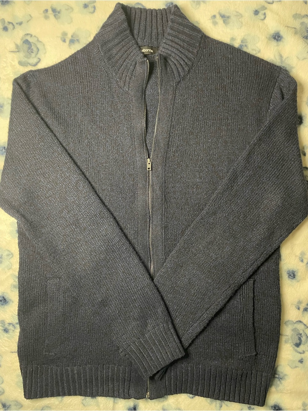 Claiborne Men's Zip-Up Mock Neck Sweater - Charcoal Blue